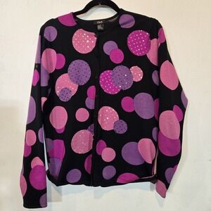 Vtg Obee Silk/ Nylon Button Cardigan Geometrical Beaded Size Large